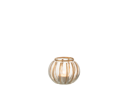 Decoratiuni - Suport lumanari, Sticla, Auriu, 11x11x9.5 cm