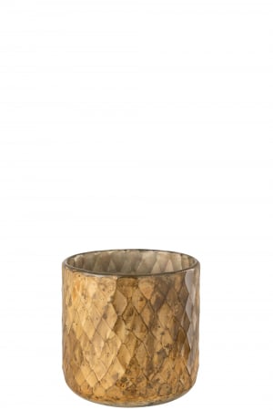 SALE % - Suport lumanari, Sticla, Auriu, 14x14x14 cm