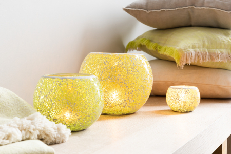 SALE % - Suport lumanari, Sticla, Galben, 10x10x7