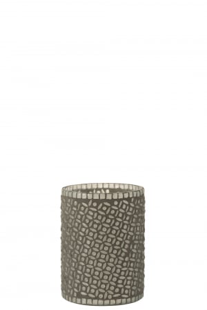 SALE % - Suport lumanari, Sticla, Gri, 12.5x12.5x17 cm
