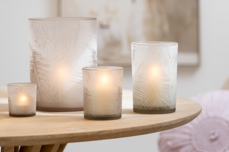 SALE % - Suport lumanari, Sticla, Gri, 7x7x8