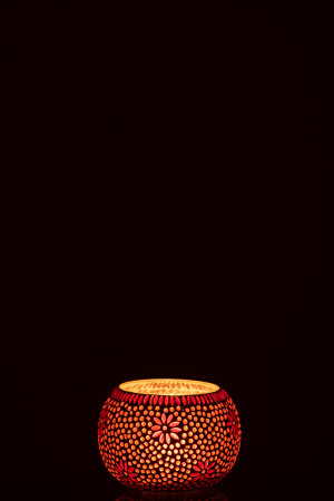 Suport lumanari, Sticla, Rosu, 12.5x12.5x9 [2]