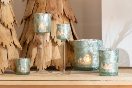 SALE % - Suport lumanari, Sticla, Verde, 8x8x8