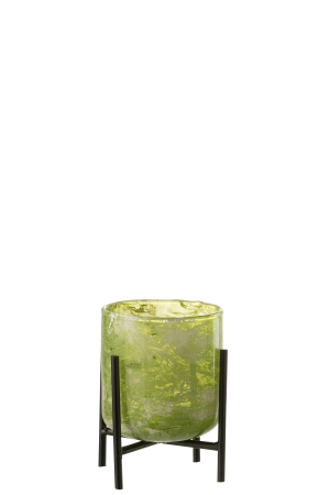 SALE % - Suport lumanari, Sticla, Verde, 9.5x9.5x14.5