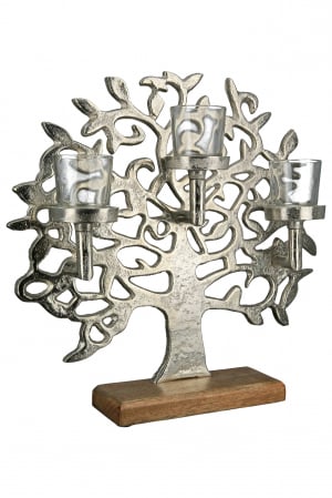 SALE % - Suport lumanari Tree of Life, Aluminium, Argintiu, 36x38x11 cm