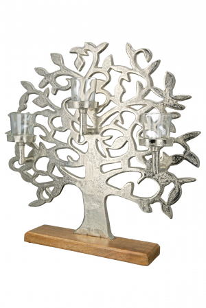 Suport lumanari Tree of Life, Aluminium, Argintiu, 46x49x11 cm [3]