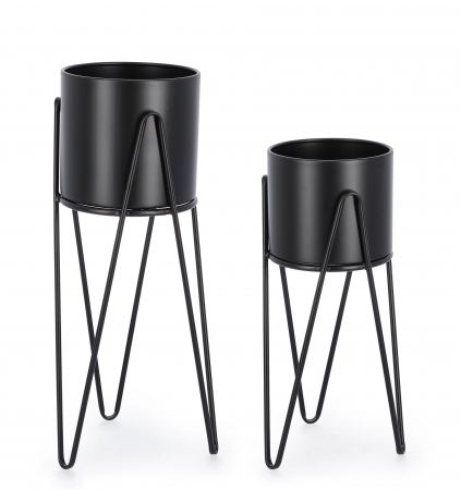 Ghivece si suporturi de flori pentru exterior - Suport pentru flori, Madelyn rotund, Negru, Set2