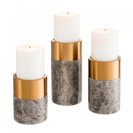 Suport pentru lumânări Sierra gri marmură /alamă, set de 3 SALE % - Suport pentru lumânări Sierra gri marmură /alamă, set de 3