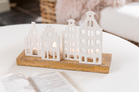 DECORATIUNI - Suport pentru lumanari tip pastila, baza din aluminiu, alb | L 30X l 9X H 19.5 cm