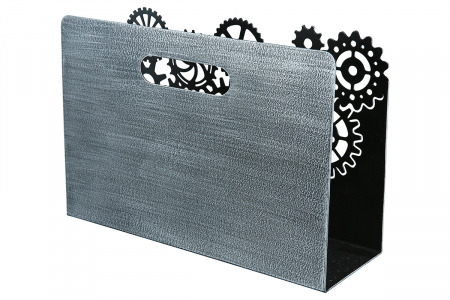 Suport pentru reviste Gears, Metal, Negru, 30x20x10 cm [1]