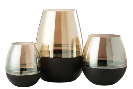 Suport pentru tealight/Vază, LINES, Sticlă Negru/Auriu, M, L 19| W 19| H 26 cm [3]