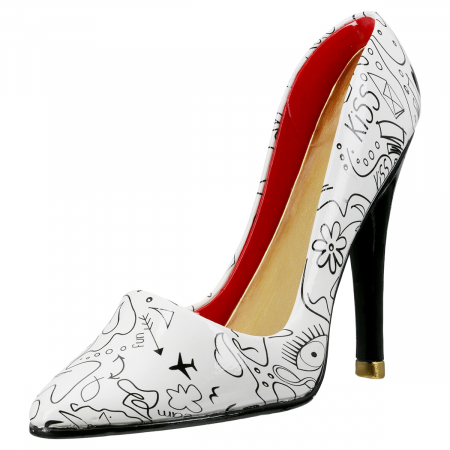 IN STOC - Suport sticle, Toc înalt, Pantof, Pompe de artă modernă, Design cu o singură linie, Polirășină, alb, PU 2, L. 9 cm, L. 23 cm, H. 19 cm