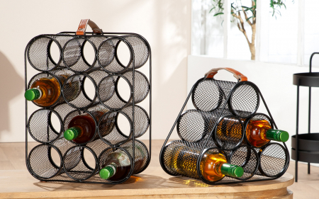 SALE % - Suport vin Industrial, metal, negru, 29x40x18.5 cm