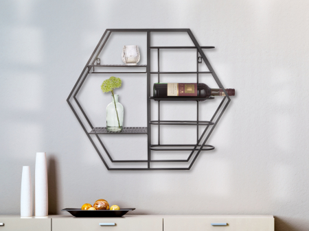 SALE % - Suport vin Level, metal, negru, 60x52x13 cm