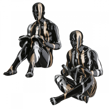 SALE % - Suporturi de carte, Persoană, Motiv carte, Model liniar, Rășină sintetică, negru, PU 2, 2 asortate, L. 14 cm, L. 23 cm, H 23 cm