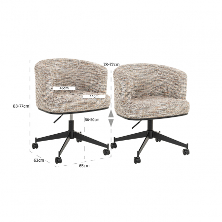 Scaun rotativ Rochenne cu roți (Be Trendy 01 Nature), Dims: 77.0 x 65.0 x 63.0 cm [4]