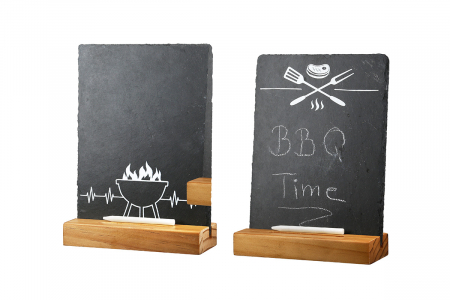 SALE % - Tablă, dreptunghiulară, Grill, Motiv grătar, Ardezie, antracit, PU 8, 2 buc. asortate, L. 7 cm, L. 15 cm, H. 21 cm