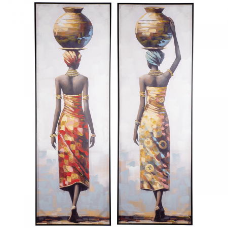 Tablouri - Tablou AFRICA, dreptunghiular, motiv femeie, pânză, portocaliu, PU 2, 2 asortate, L. 4 cm, l. 52 cm, H 152 cm