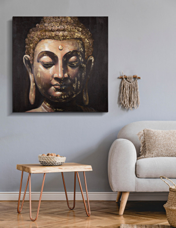 Tablou Buddha -B-, Lemn/Canvas, Multicolor, 100x100x3 cm [5]