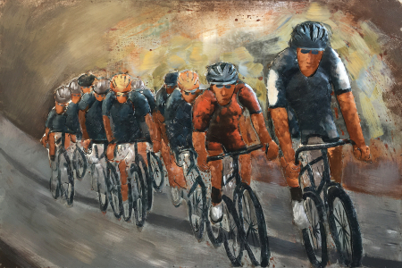 DECORATIUNI - Tablou ciclisti, metalic