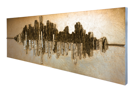 Tablou, dreptunghiular, „Altinoh”, motiv abstract, Rasina sintetica, culoarea sampaniei, auriu, PU 1, L. 6,5 cm, l. 150 cm, H 50 cm [1]