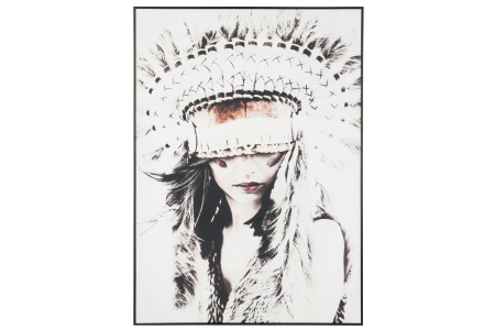 Tablouri - Tablou inramat Woman Native American, Canvas/Lemn, Multicolor, 103.5x4x142.5 cm