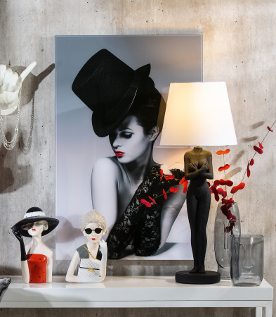 Tablouri - Tablou Lady with Top Hat, Acril, Multicolor, 60x90x2.5 cm