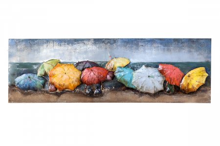 Tablou lucrat manual, BEACH OF PARASOLS, metal, 180x60x6 [2]