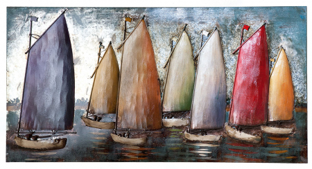 Tablouri - Tablou lucrat manual, SAILING REGATTA, metal, 120x60x5