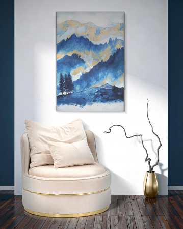 Tablouri - Tablou Mountain Tree, Lemn/Canvas, Multicolor, 120x80x3 cm