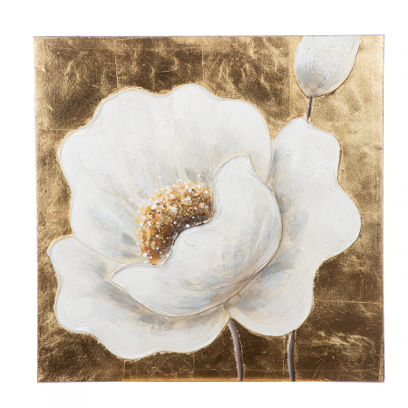 Tablou, pătrat, Hibiscus, Pânză, auriu, trandafir, argintiu, alb, PU 4, 2 buc. asortate, L. 2,5 cm, L. 50 cm, H. 50 cm [2]