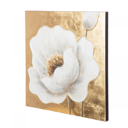 Tablou, pătrat, Hibiscus, Pânză, auriu, trandafir, argintiu, alb, PU 4, 2 buc. asortate, L. 2,5 cm, L. 50 cm, H. 50 cm [6]