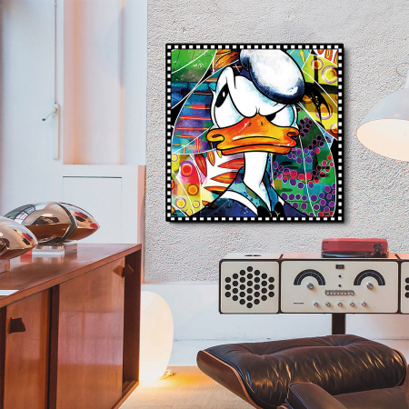 Tablou, pătrat, Rața Donald, Pânză, Lemn, multicolor, PU 1, L. 3,8 cm, L. 70 cm, H. 70 cm [1]