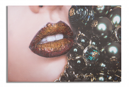 Tablou pictat manual Beautiful Lips, Lemn/Canvas, Multicolor, 120x80x3.8 cm [4]