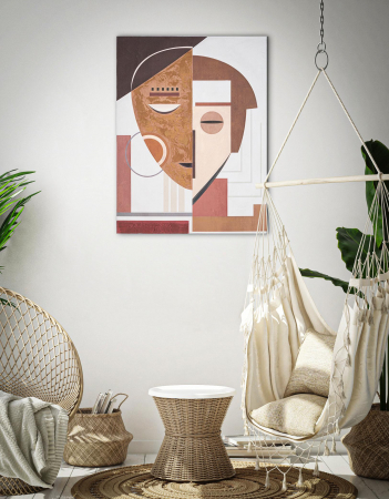 Tablouri - Tablou pictat manual Ethnic Face, Lemn/Canvas, Multicolor, 80x60x2.7 cm