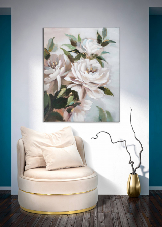 Tablouri - Tablou pictat manual Flower & Leaf, Lemn/Canvas, Multicolor, 80x100x3.7 cm