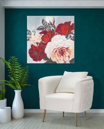 Tablouri - Tablou pictat manual Square, Lemn/Canvas, Multicolor, 90x90x3.7 cm