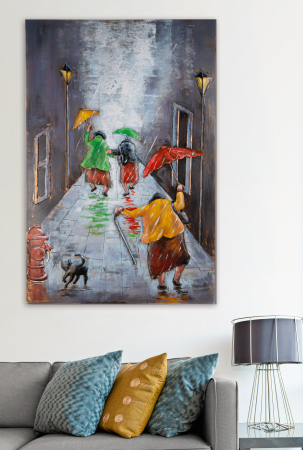 SALE % - Tablou Rainy dance, metal, multicolor, 80x120x2.5 cm
