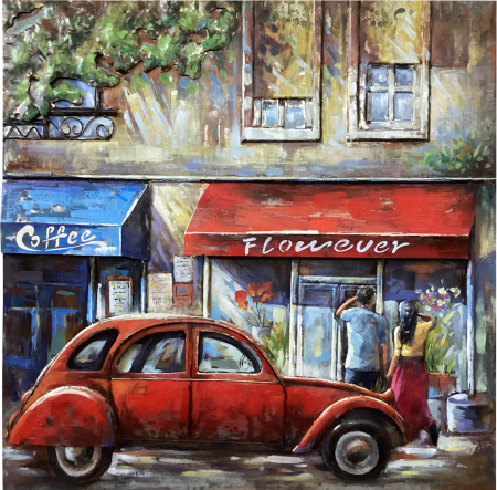 Tablouri - Tablou Red car metalic in relief