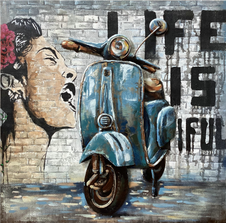 Tablouri - Tablou vespa si grafiti, metalic