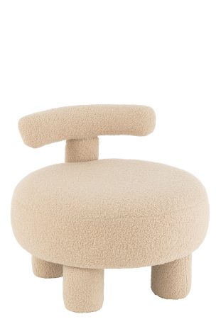 Mobilier copii - Taburet Rotund cu spătar, Bouclé, Bej Cald