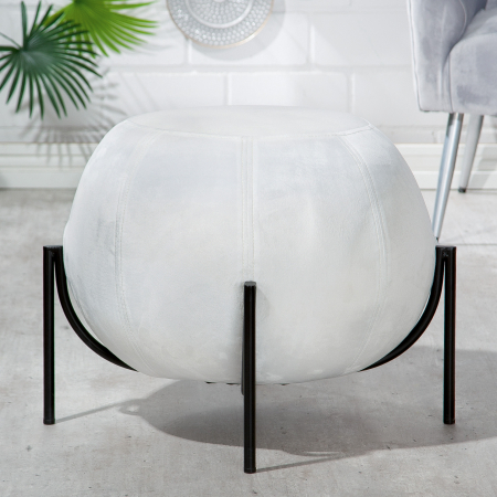 Taburete si pufuri - Taburet York, Catifea/Metal, Alb/Negru, 59x40x59 cm