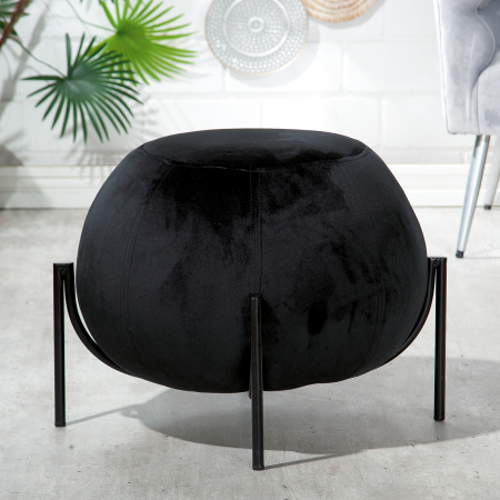 SALE % - Taburet York, Catifea/Metal, Negru, 59x40x59 cm