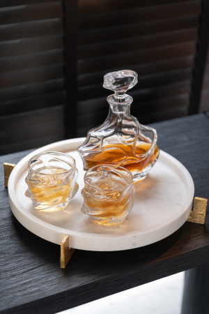 SALE % - Tavă de marmură, bază metalică, gri/șampanie