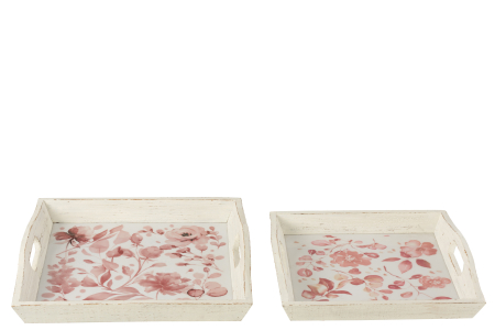 Tavă deco, Set 2, Trandafiri Lemn Alb/Roz [1]