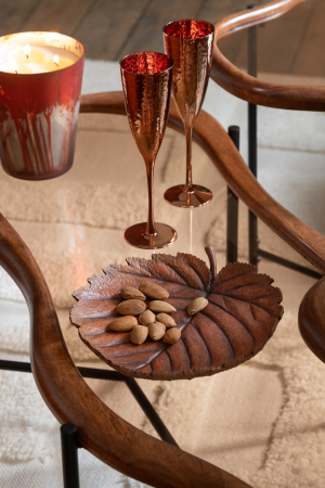 CRACIUN - Tava decorativa cu frunze plate, Bej