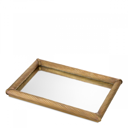 Tavă Salvi dreptunghiulară S finisaj vintage din alama, Dims: L. 60 | W. 40 | H. 5  (CM) [2]