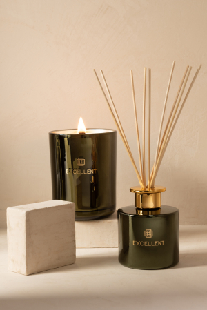 SALE % - Ulei parfumat, Sticla, Verde, 9.5x9.5x27 cm