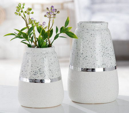SALE % - Vaza Algarve, Ceramica, Alb/Argintiu, 13x16x13 cm