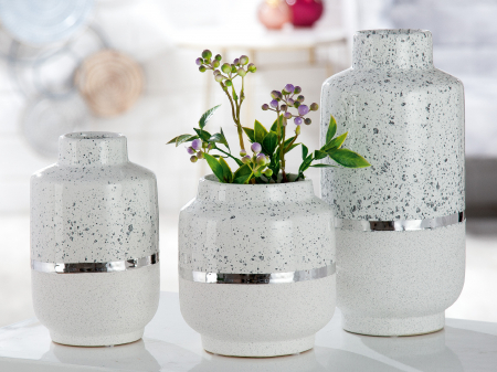SALE % - Vaza Algarve, Ceramica, Alb/Argintiu, 14.5x29x14.5 cm